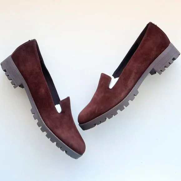 Easy Spirit Brown Suede Leather Lug Sole Low Heel Loafers Slip-on Orthotic Shoes - Picture 2 of 16